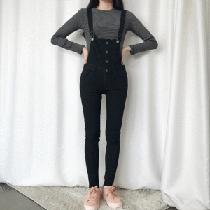 O S I Y ADouble Skinny Overalls (오시야)(멜빵바지)(스키니)(블랙진)(멜빵)